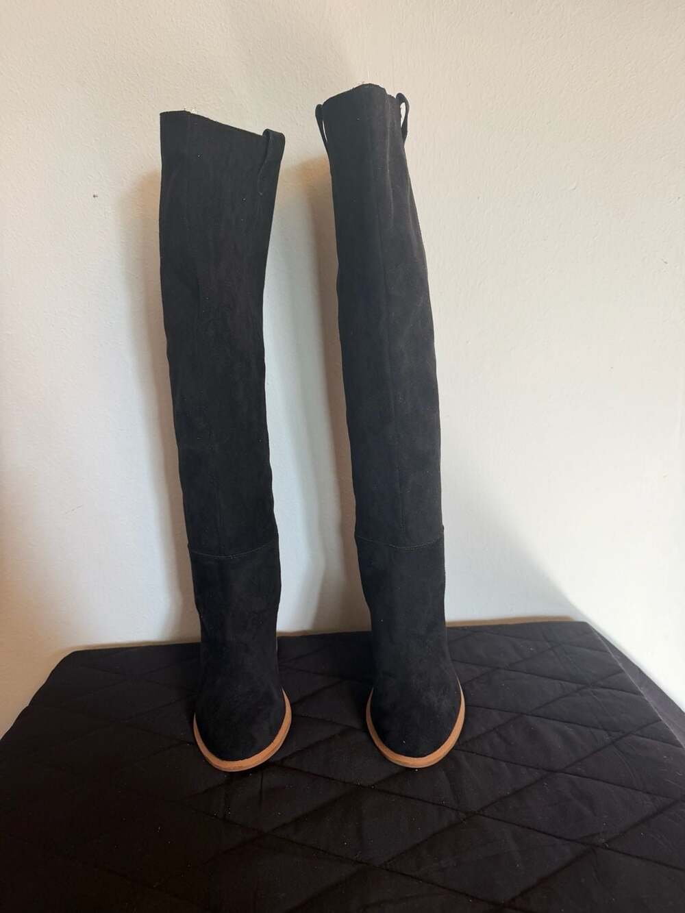 Oasis Society Black Suede Knee-High Slouch Block Heel Boots